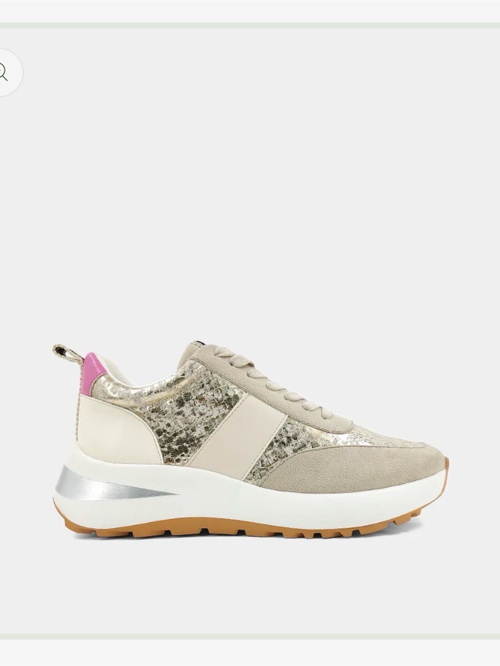 ShuShop Beige and Pink Platform Sneaker with Metallic Panels